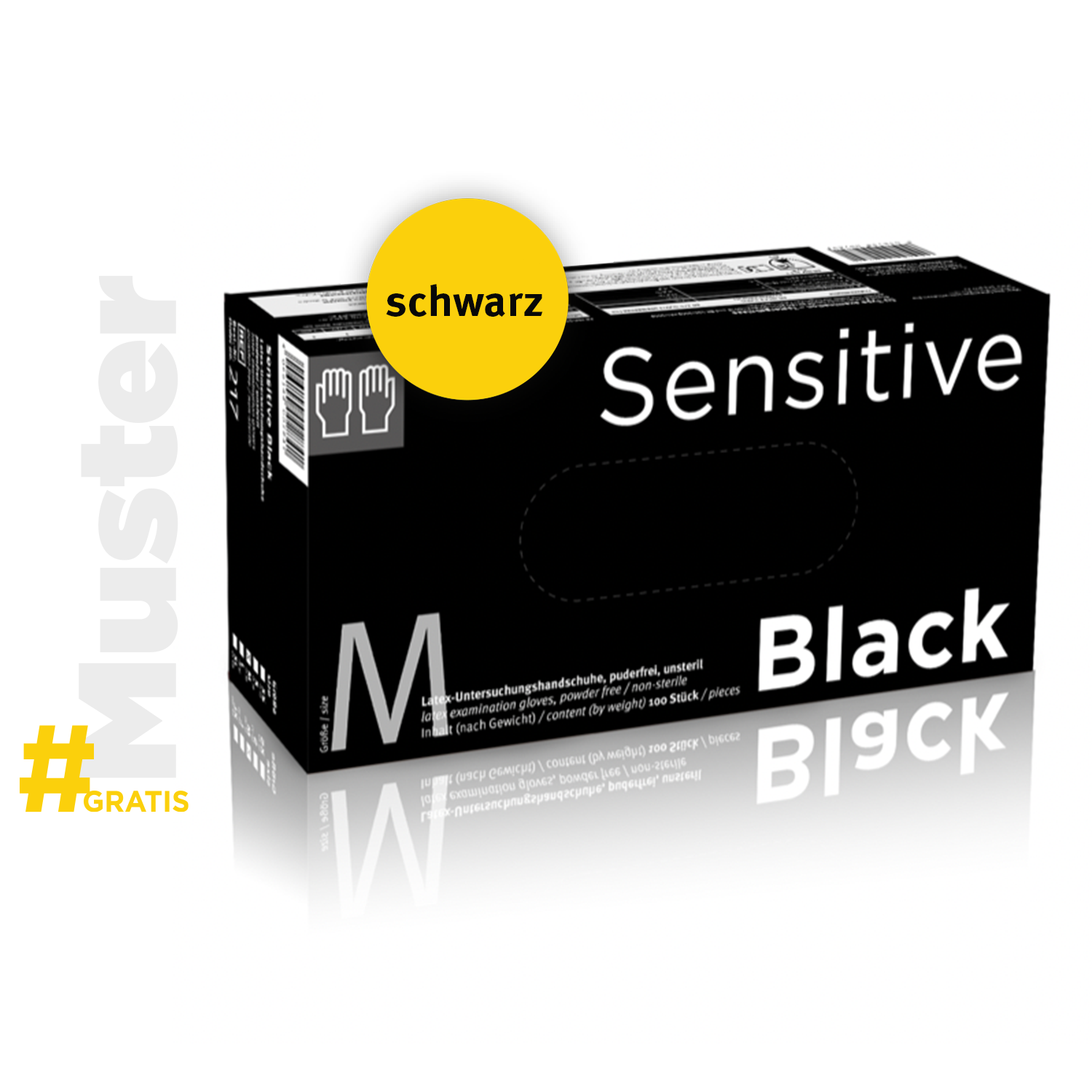 Gratis Muster Sensitive Black Latex-Handschuh volltexturiert schwarz