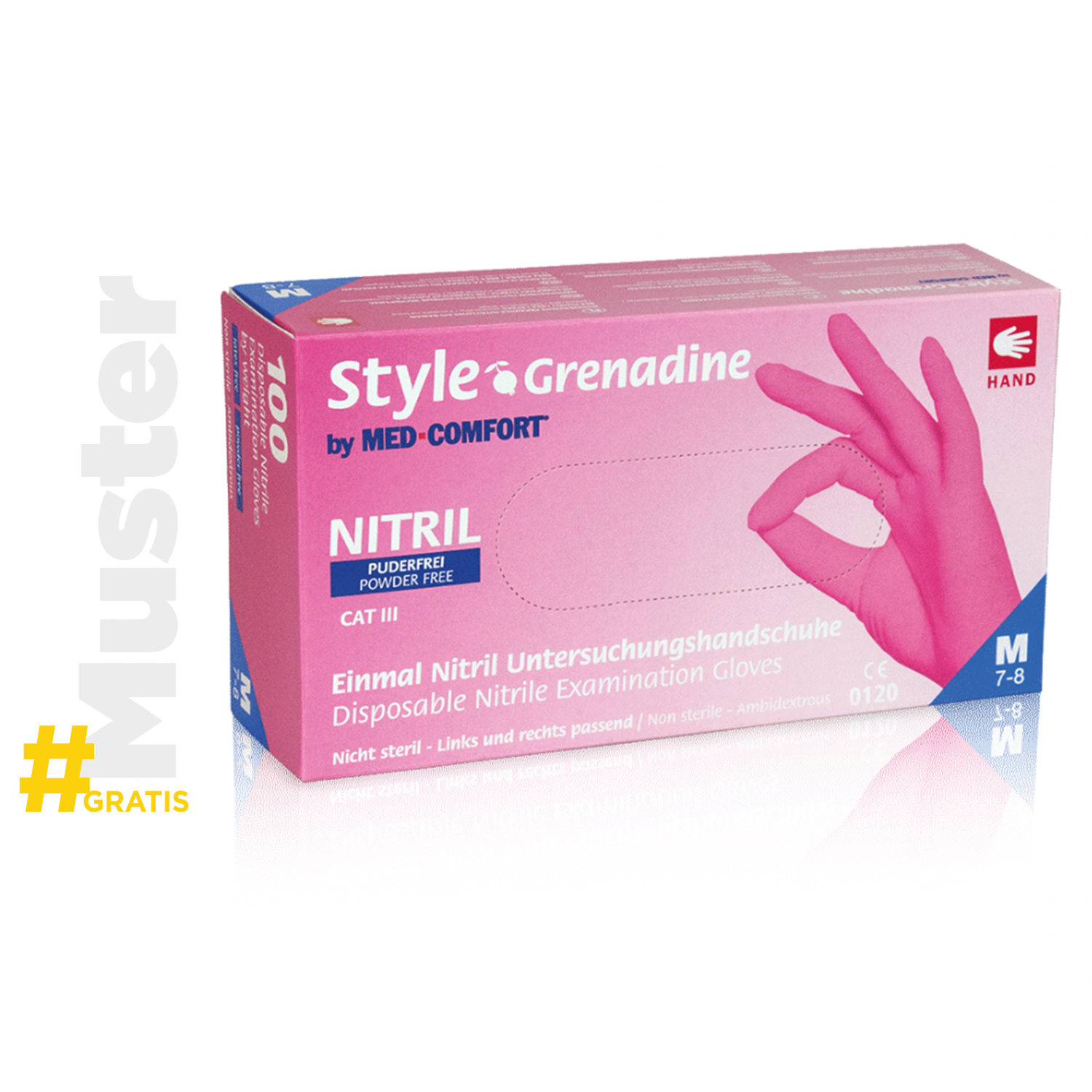 Gratis Muster Nitril Style Grenadine pink Einmalhandschuh latexfrei und puderfrei